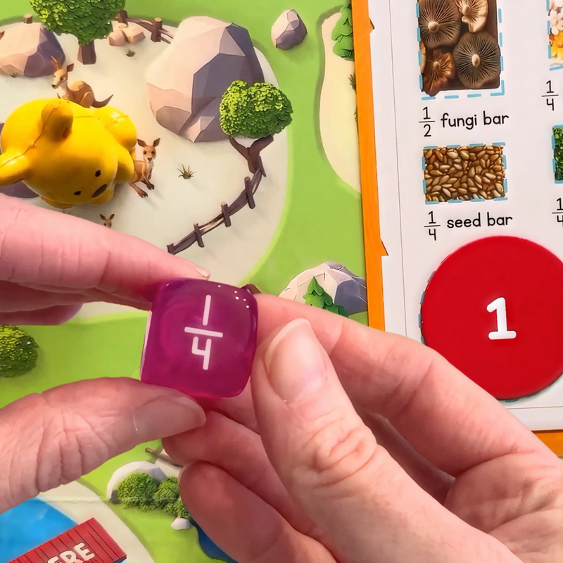 Roll the fraction die to collect food for the habitat