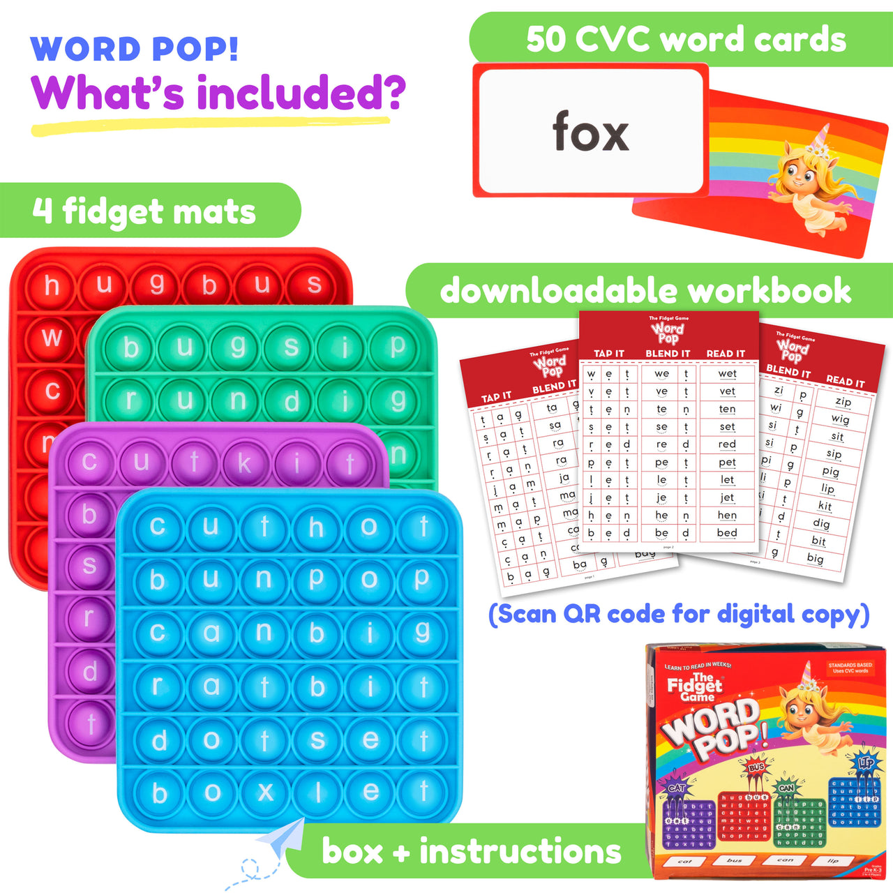 words Pop 4 fidget mats